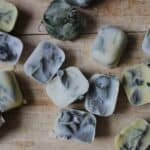 Sage frozen in ice cubes of water and butter.